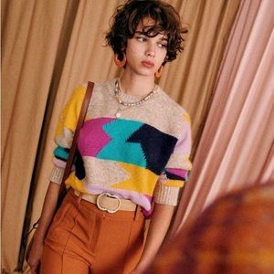 Sezane Vadim Mohair Wool Color Block Jumper Medium